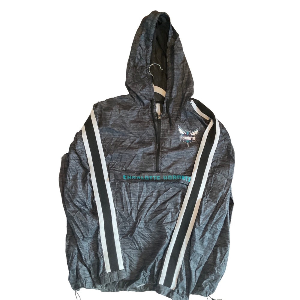 NBA Charlotte Hornets Windbreaker Jacket Mens Large Half Zip Anorak Grey Hoodie